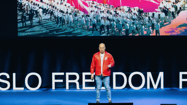 Sebastien Lai speaking at the 2024 Oslo Freedom Forum